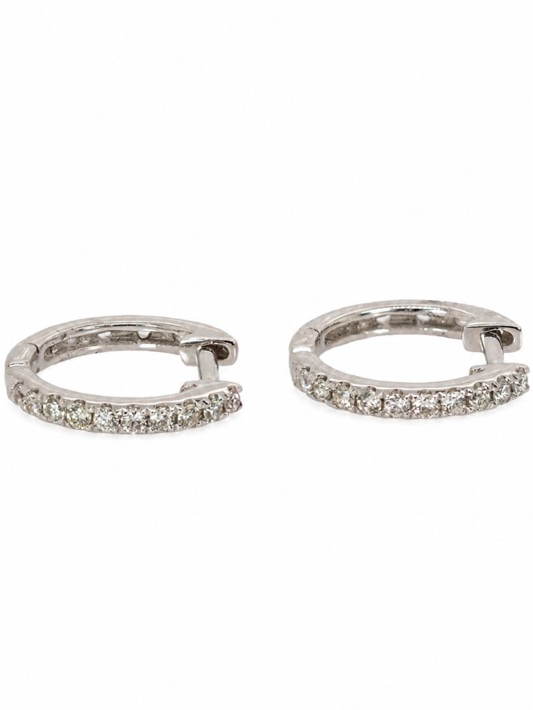 Natural Diamond Huggies In Solid 14k White Gold | 12mm